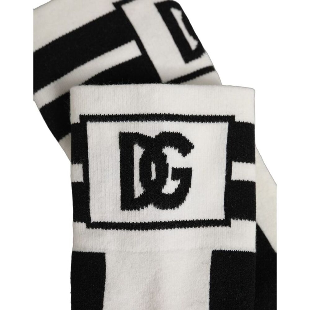 Dolce & Gabbana White Black Cotton Stretch Knee High Women's Socks